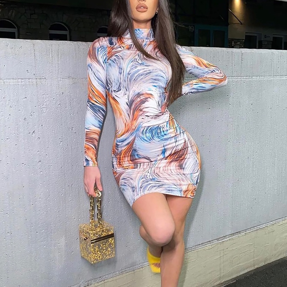 FashionNova Stormy Weather Mini Dress - Multi color